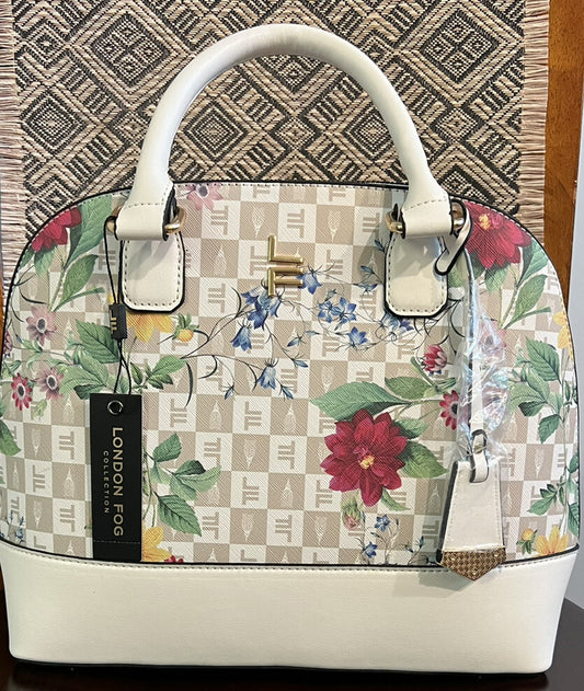 London Fog Women's Tulip Signature Satchel - White Floral  SRP $98