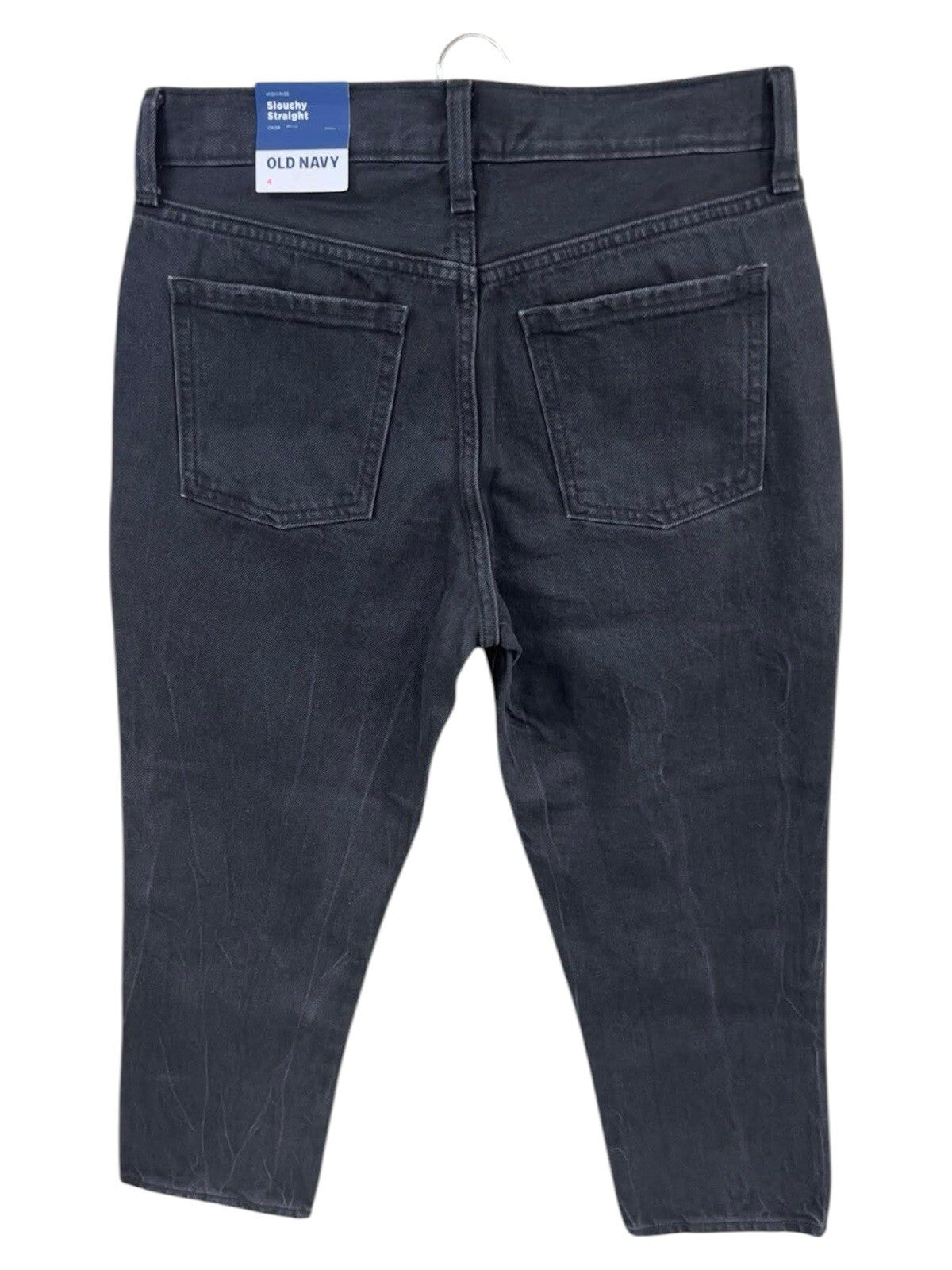 Old Navy Distressed Black Slouchy Straight High Rise Crop Jeans Size 4  NWT