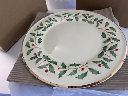 Lenox Plate Holiday Christmas Holly Porcelain 10.5" Dinnerplate 4pc  MSRP $78/pc
