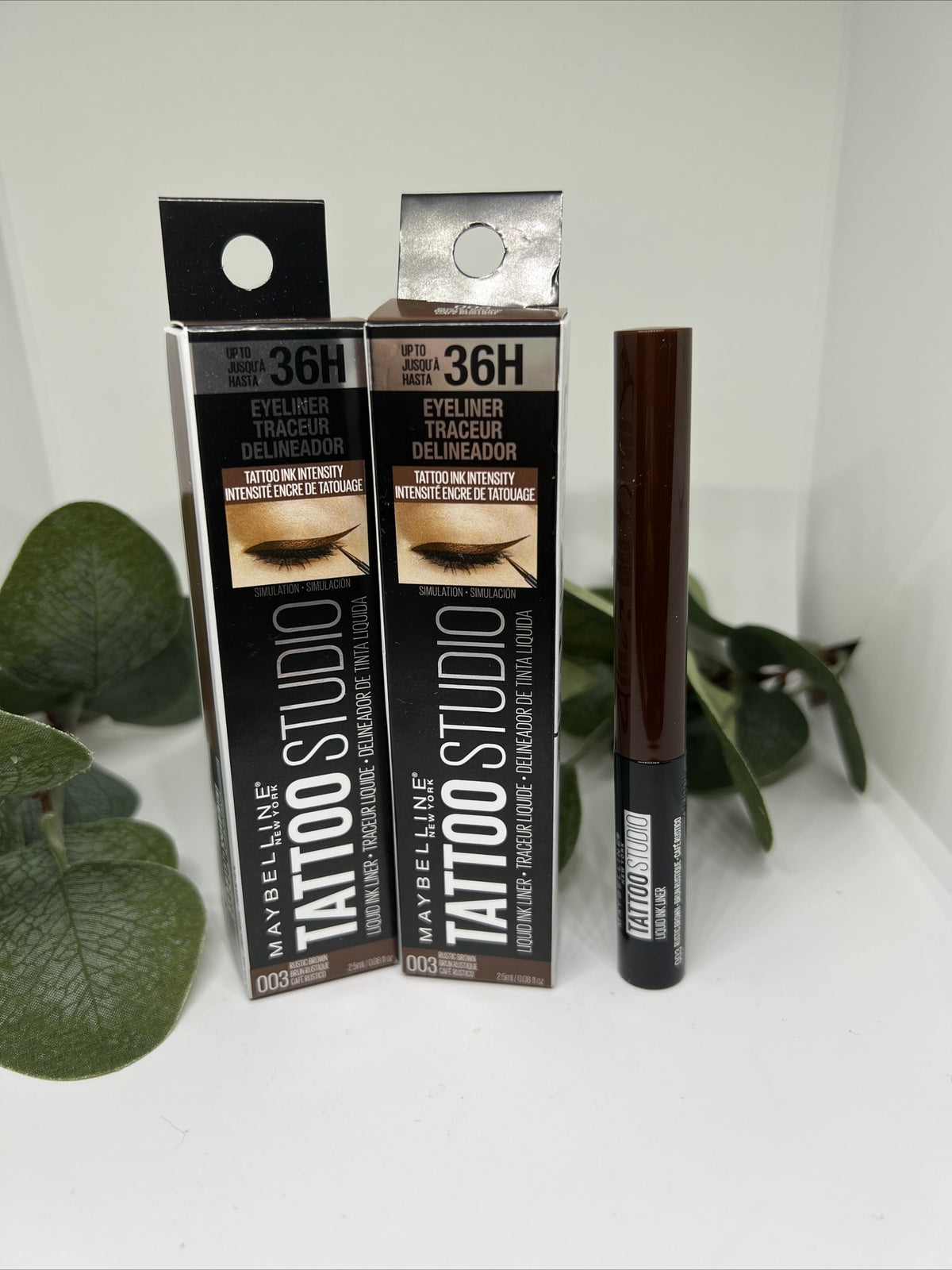 Maybelline Tattoo Studio Liquid Ink Liner, Waterproof, Rustic Brown 36H Lot Of 2