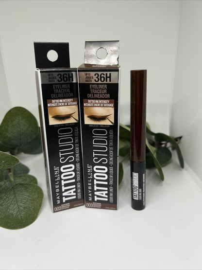 Maybelline Tattoo Studio Liquid Ink Liner, Waterproof, Rustic Brown 36H Lot Of 2