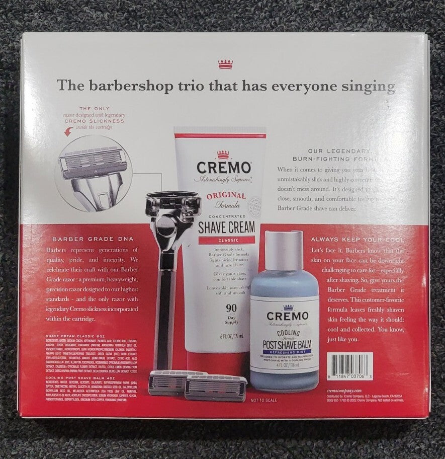 Cremo Barber Grade Shave Kit Gift Bundle Razor Cream After Shave & 3 Refills NEW