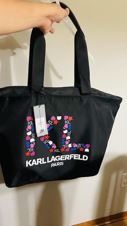 Karl Lagerfeld Icon & Logo Printed Tote Hand Bag Black  NWT $148.00