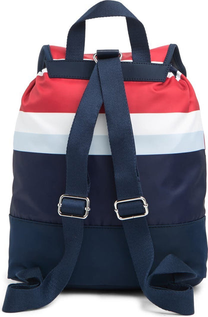 Tommy Hilfiger Women Navy Multi Stripe Portland Flap Nylon Backpack NWT 118$