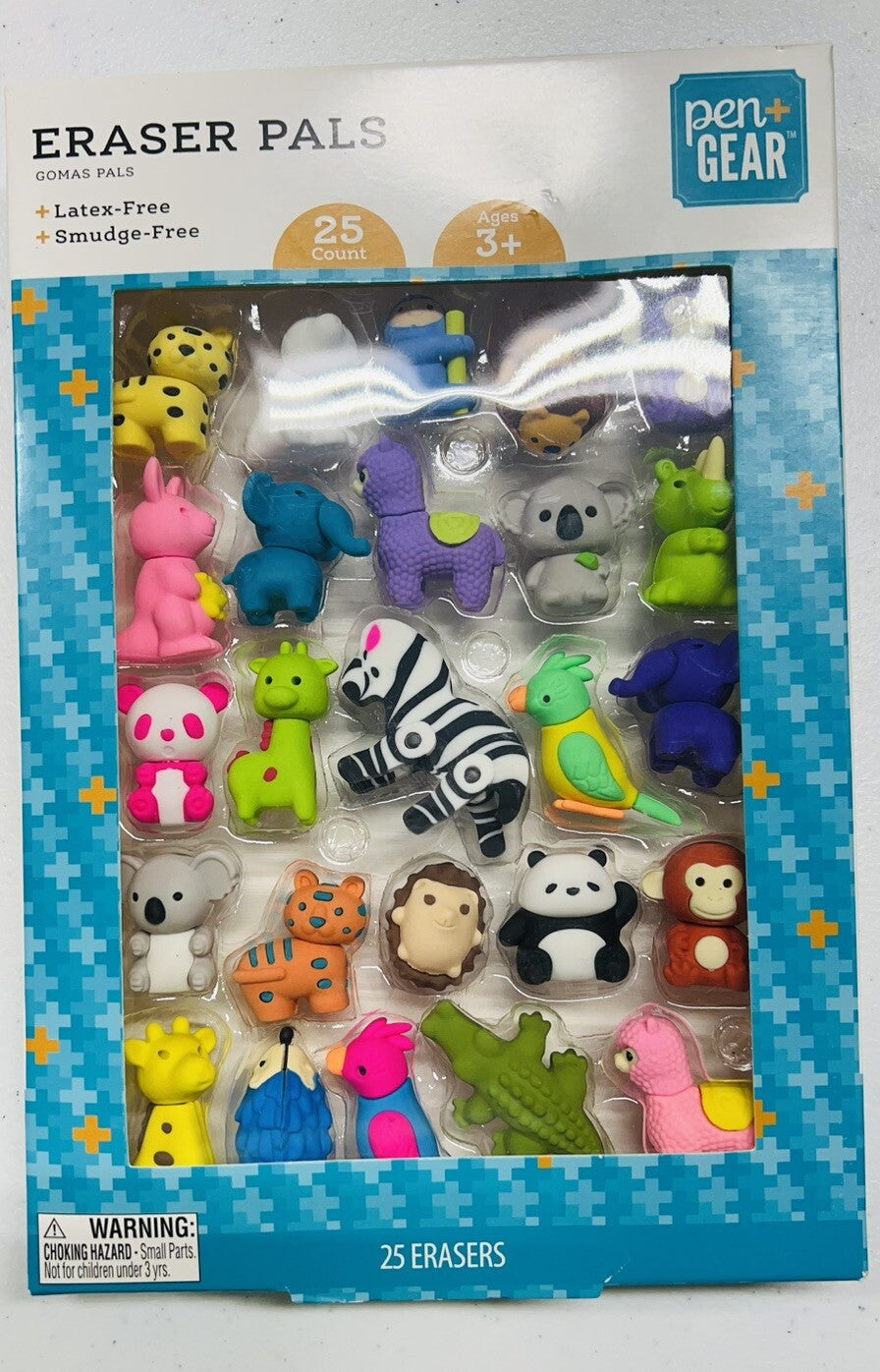 NEW 3 Boxes 25-pc Pen+Gear Eraser Pals Safari, Latex and Smudge Free