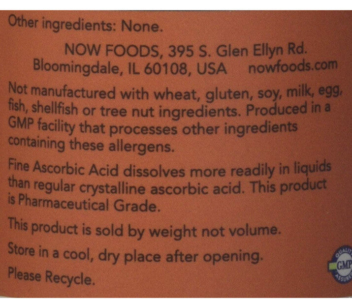 Now vitamin c crystals ascorbic acid Antioxidant protection 1 LB New