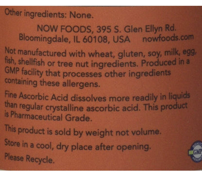 Now vitamin c crystals ascorbic acid Antioxidant protection 1 LB New