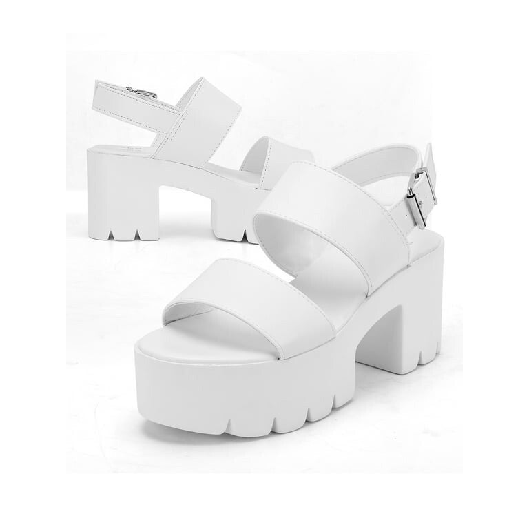 WOMEN READYSALTED Cleated Chunky Platform Sandals Open Toe Ankle Strap Heel  S11