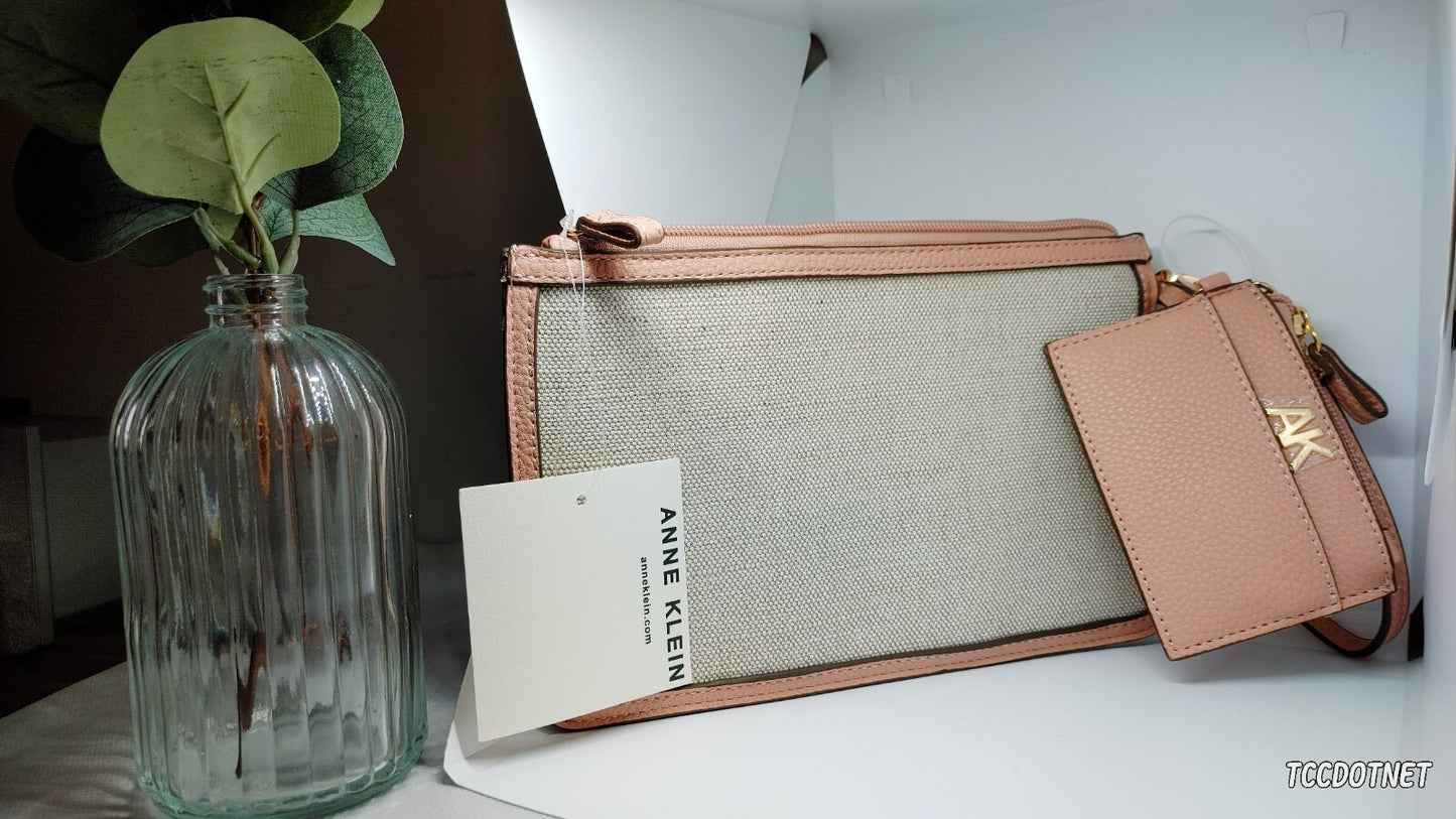Anne Klein 2-pc Wristlet /Card Case with Pouch in Carnation Pink NWT