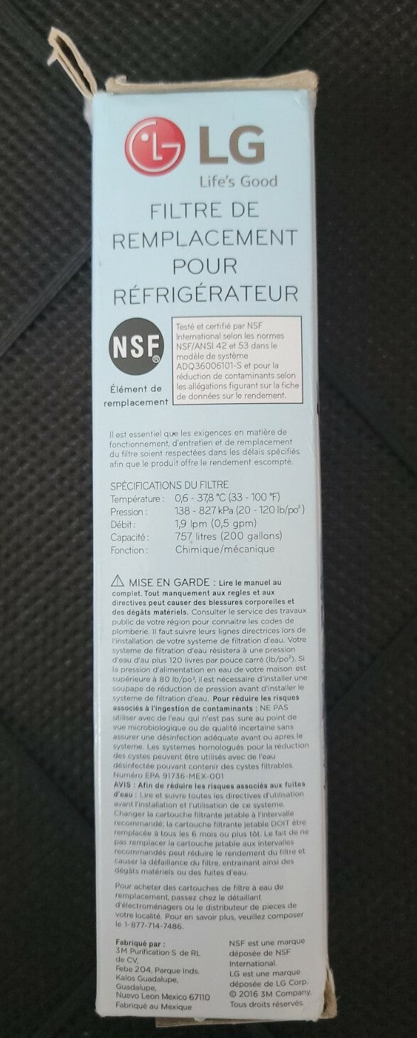 NEW LG LT700P Refrigerator Replacement Water Filter ADQ36006101 