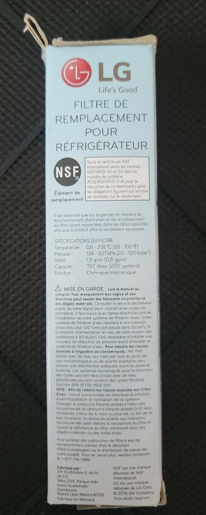 NEW LG LT700P Refrigerator Replacement Water Filter ADQ36006101 