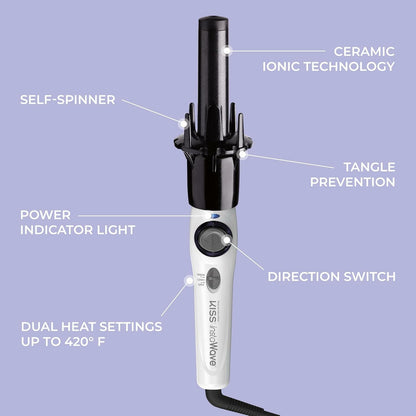 KISS Instawave Deluxe Automatic Rotating Curling Iron  1” Ceramic Ionic Wand