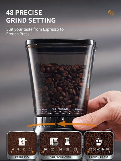 Anti-Static Conical Burr Coffee Grinder with Precision Timer Touch Screen NIB