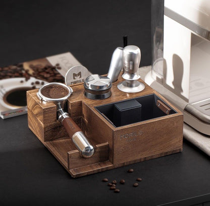 Morils Premium Walnut Espresso Knock Box 8 in 1 Espresso Organizer Box