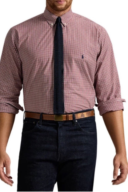 Polo Ralph Lauren Cotton/Stretch Navy Burgundy GINGHAM Shirt CLASSIC FIT L Pony