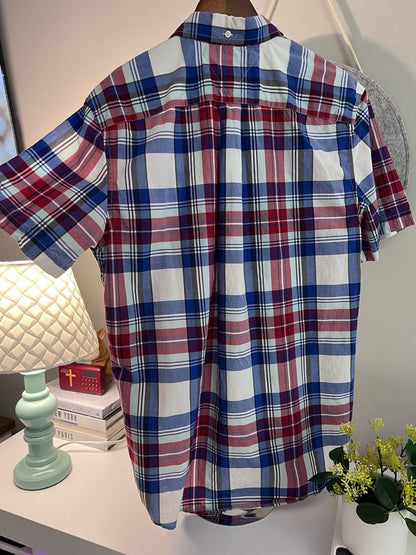 Tommy Hilfiger Men’s Blue Plaid Short Sleeve Button-Down Shirt M