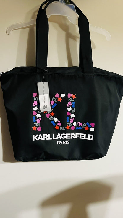 Karl Lagerfeld Icon & Logo Printed Tote Hand Bag Black  NWT $148.00