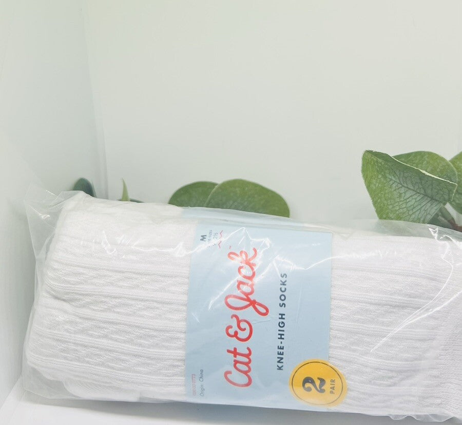 Cat & Jack Girls Casual Knee High Socks Size M(9-2.5) Cable Knit White 2pk