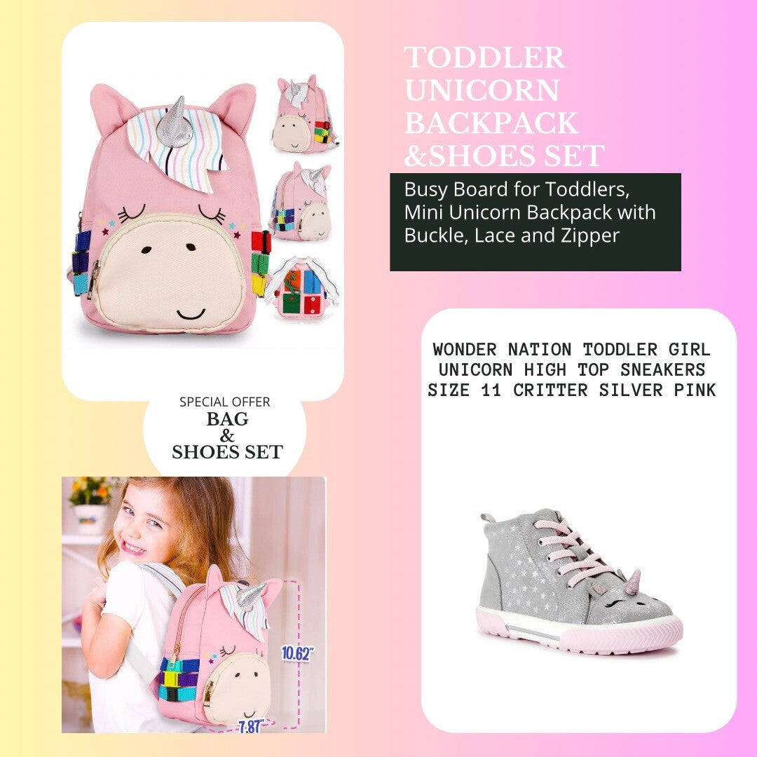 Toddler Girl Unicorn Shoes Size 11  & Busy Board Unicorn Backpack Set New