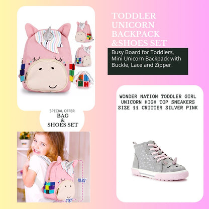 Toddler Girl Unicorn Shoes Size 11  & Busy Board Unicorn Backpack Set New