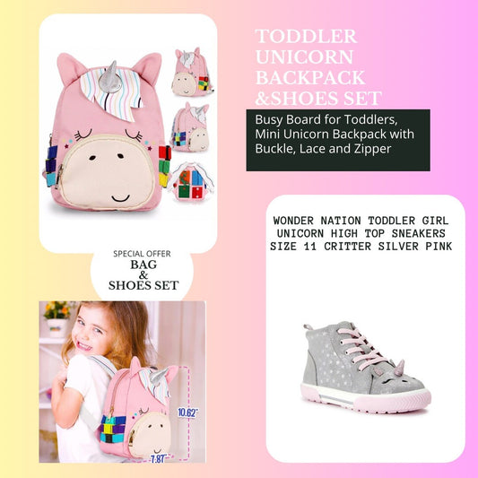 Toddler Girl Unicorn Shoes Size 11  & Busy Board Unicorn Backpack Set New