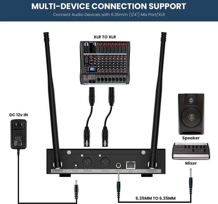 BASN UHF Dual Channel Wireless Microphone System, Handheld Mics for Stage