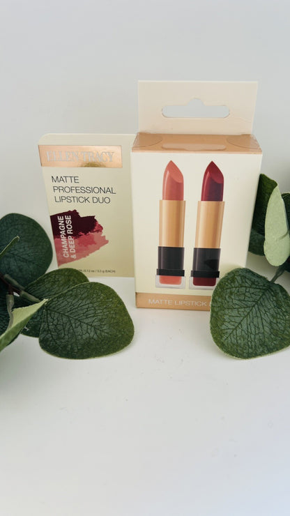 NEW Ellen Tracy Matte Professional Lipstick Duo Champagne & Deep Rose 7g 