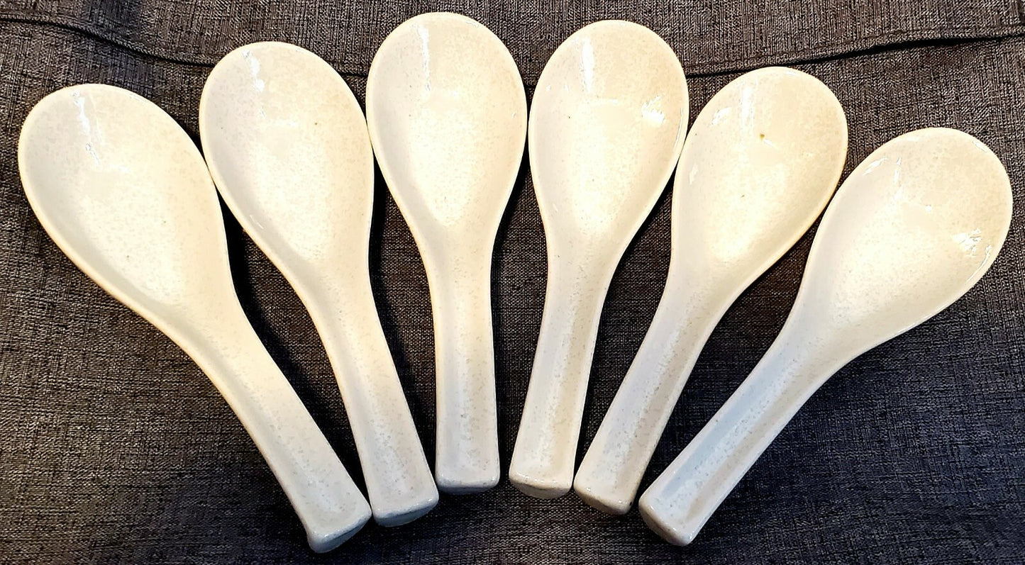 Asian Chinese Ramen Noodle Soup Spoons Long Handle Hook. Set of 6