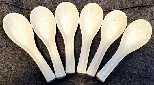 Asian Chinese Ramen Noodle Soup Spoons Long Handle Hook. Set of 6