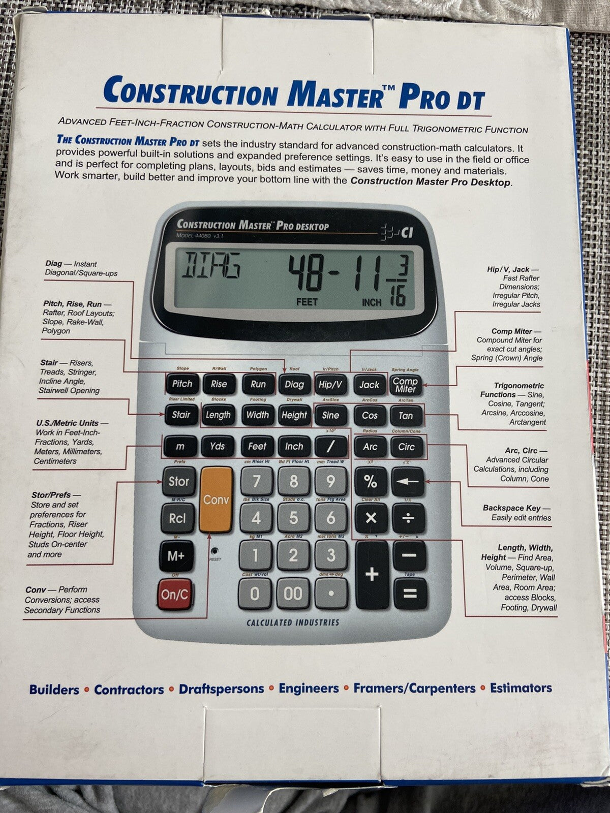 Calculated Industries 44080 Electronic Construction Master Pro Full Function New