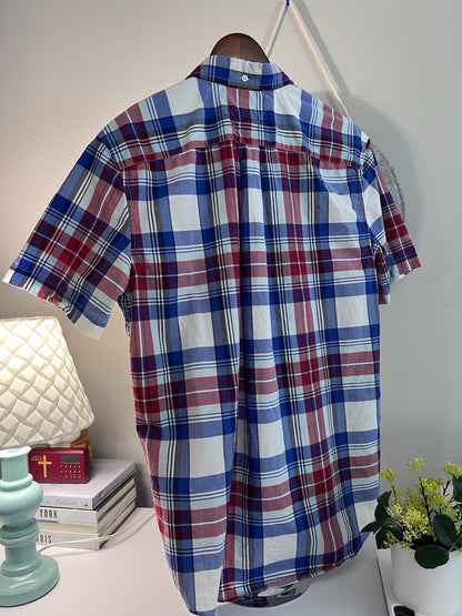 Tommy Hilfiger Men’s Blue Plaid Short Sleeve Button-Down Shirt M