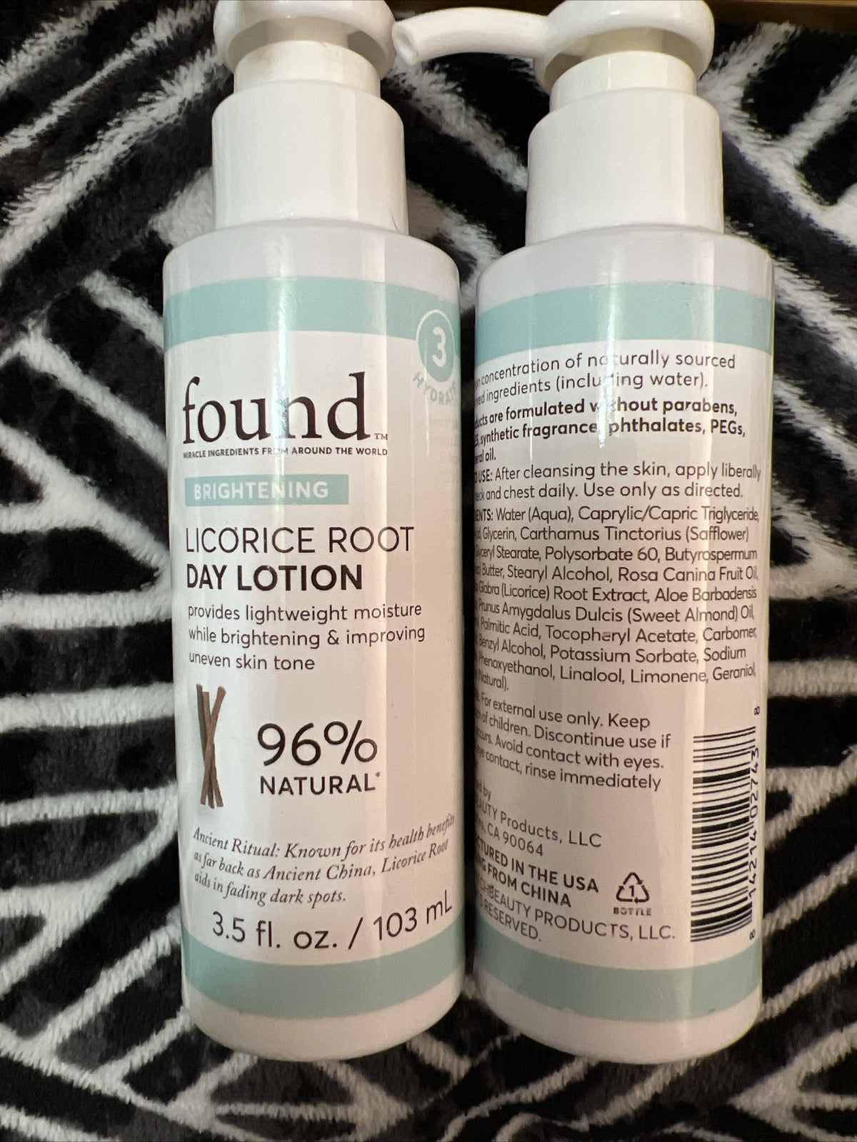 FOUND Skincare Licorice Root Face Lotion, 3.5 oz. | Brightening 2 Bottles NEW