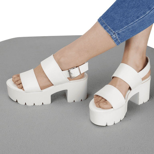 WOMEN READYSALTED Cleated Chunky Platform Sandals Open Toe Ankle Strap Heel  S11