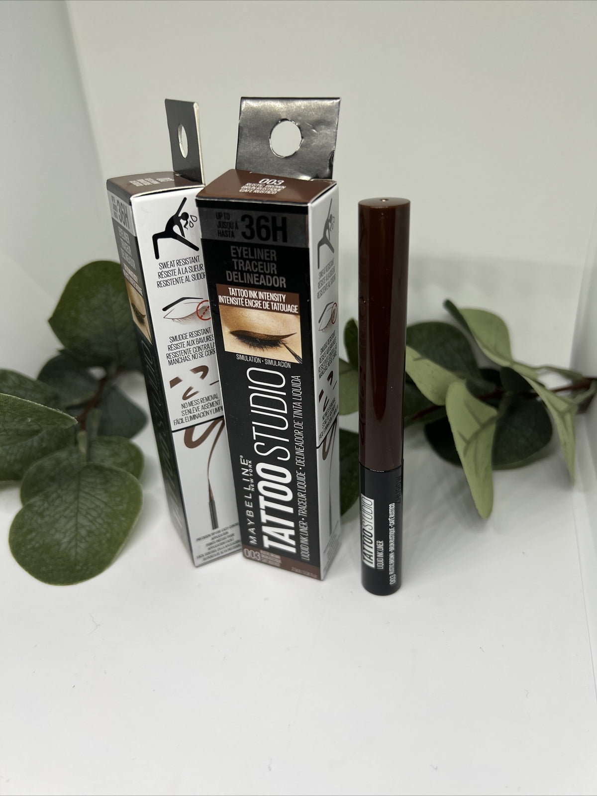 Maybelline Tattoo Studio Liquid Ink Liner, Waterproof, Rustic Brown 36H Lot Of 2