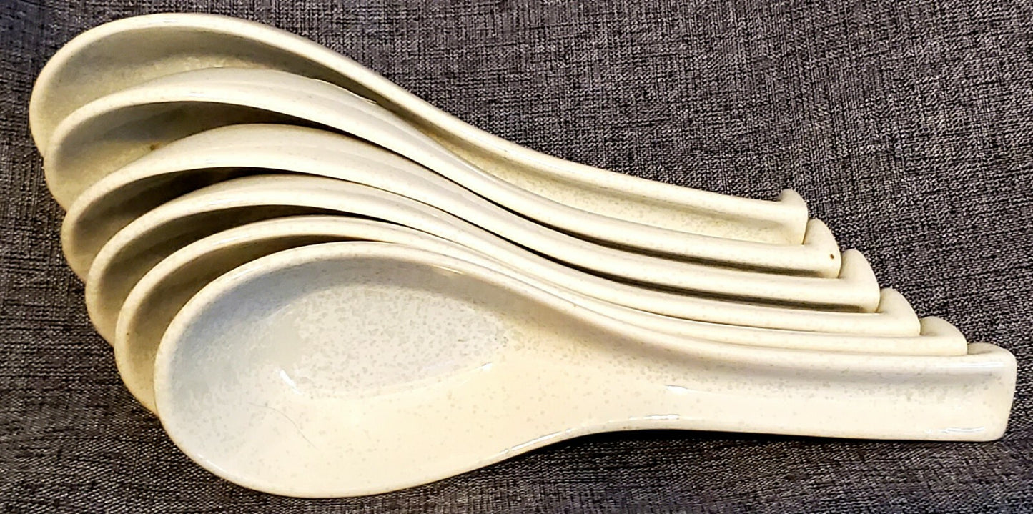 Asian Chinese Ramen Noodle Soup Spoons Long Handle Hook. Set of 6