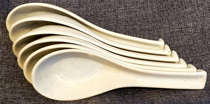 Asian Chinese Ramen Noodle Soup Spoons Long Handle Hook. Set of 6