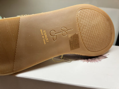 Jessica Simpson Women's Oliara T-Strap Sandals Champagne Gold Sparkle Flat 6.5 M