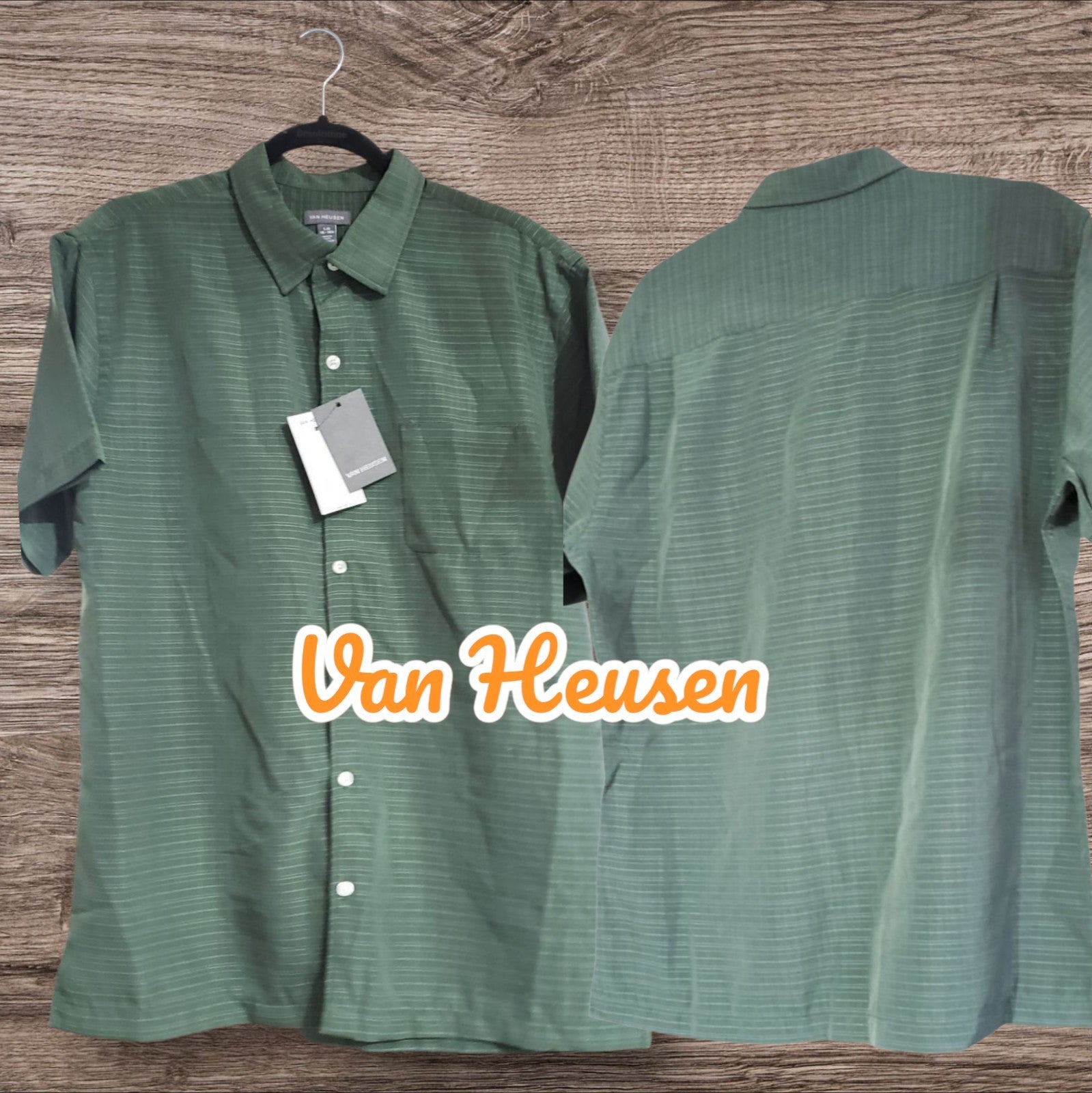 Van Heusen Dress Shirt Mens Size Large Green Solid 