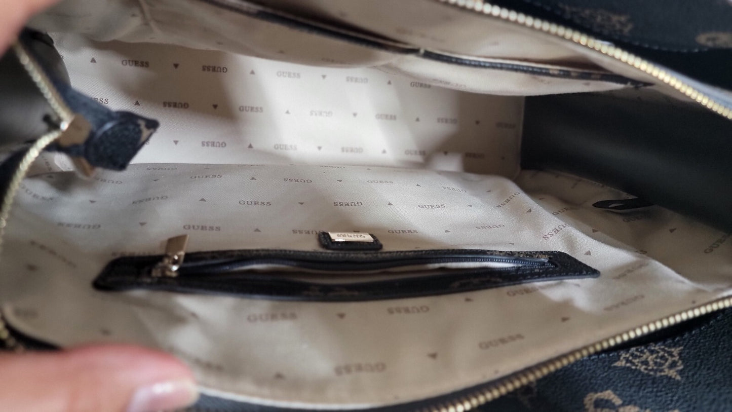 Guess Meridian Women's Luxury Tote Handbag Top Handle Mocha Purse Signature New