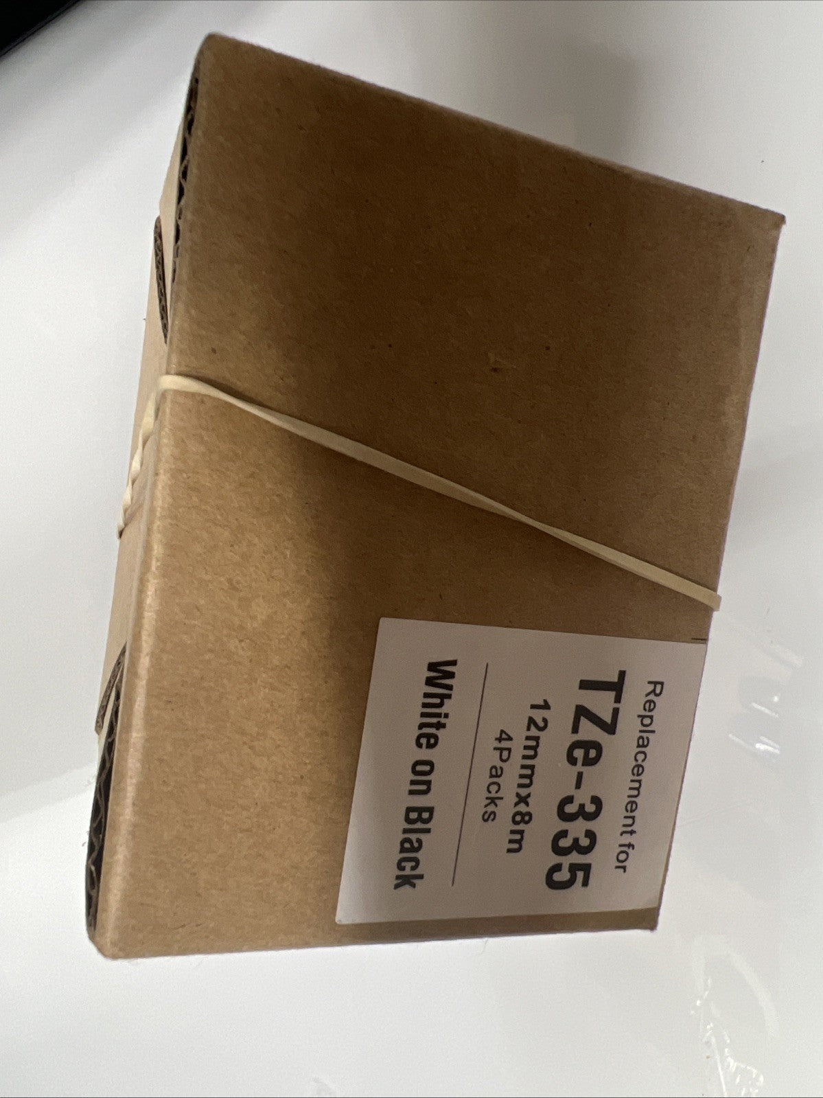 4PK TZe-335 White on Black Label Tape for Brother P-Touch 12mmx8m