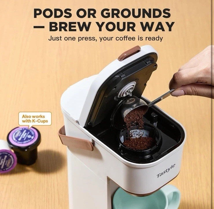 Single Serve One Cup Coffee Maker, for K Cups and Grounds, Mini Coffee Maker