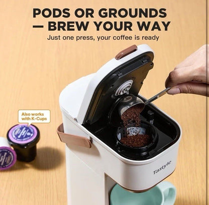 Single Serve One Cup Coffee Maker, for K Cups and Grounds, Mini Coffee Maker