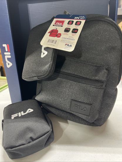 Fila Unisex Lilandra Backpack Gray Black With Pouch Medium 3-pc Set Backpack NWT