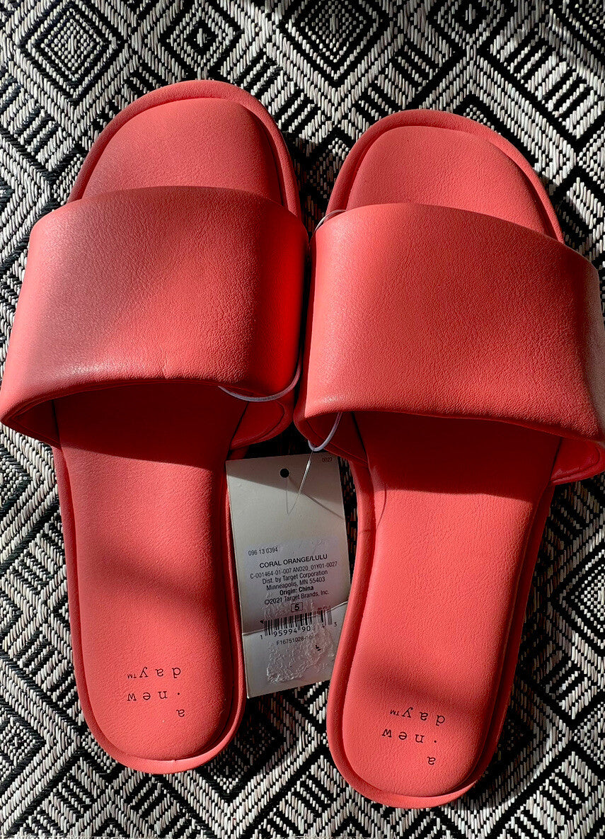 New Women's LULU Woven Slide Sandals A New Day Coral Orange Size5