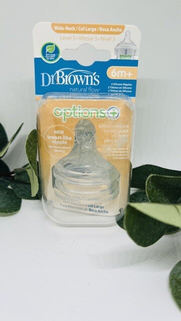 Dr Brown's Level 3 + Wide Neck Baby Bottle Nipple 6m+ Fast Flow 2 pack