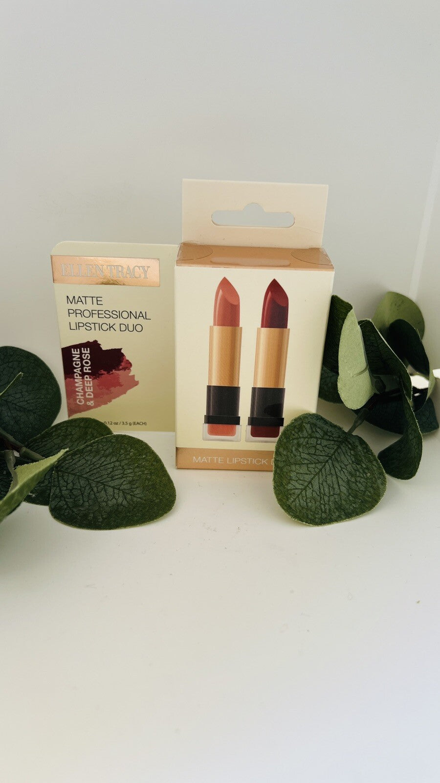 NEW Ellen Tracy Matte Professional Lipstick Duo Champagne & Deep Rose 7g 