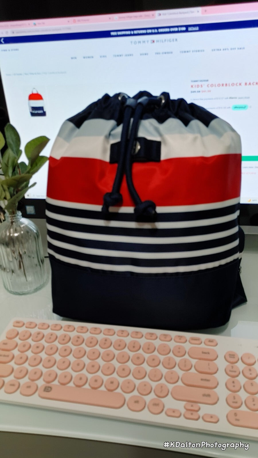 Tommy Hilfiger Women Navy Multi Stripe Portland Flap Nylon Backpack NWT 118$
