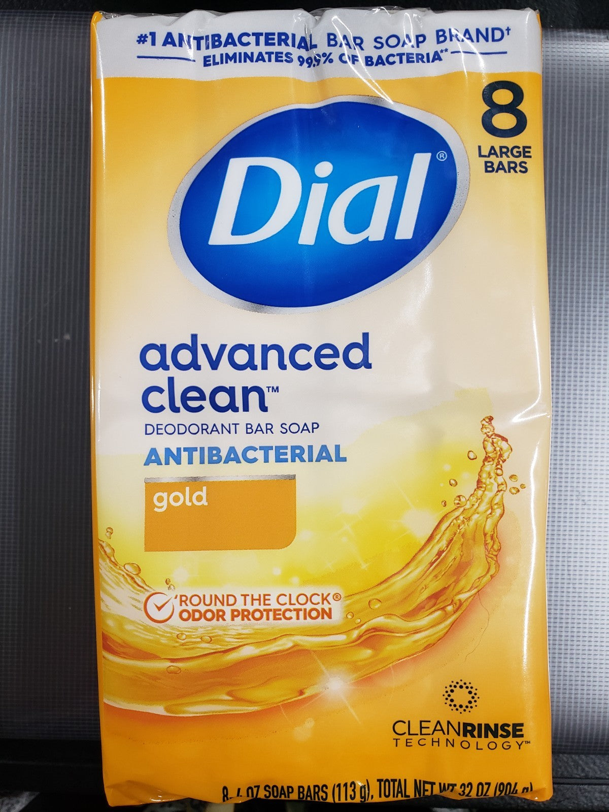 Dial Antibacterial Deodorant Bar Soap, Advanced Clean, Gold, 4 oz, 8Bars