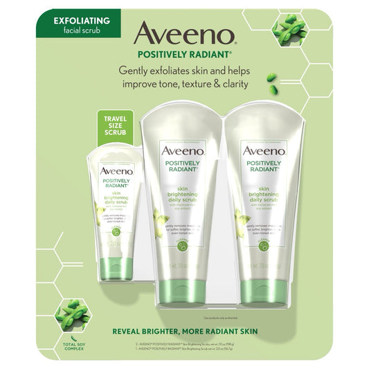 AVEENO Positively Radiant  Skin Brightening Facial Scrub Set of 3 New Sealed