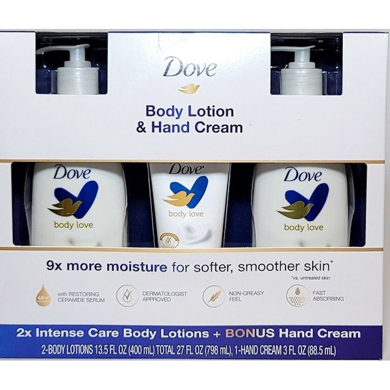 DOVE Body Lotion and Hand Cream 3 Pack Set 2x Body Lotion Bonus Hand Cream NEW